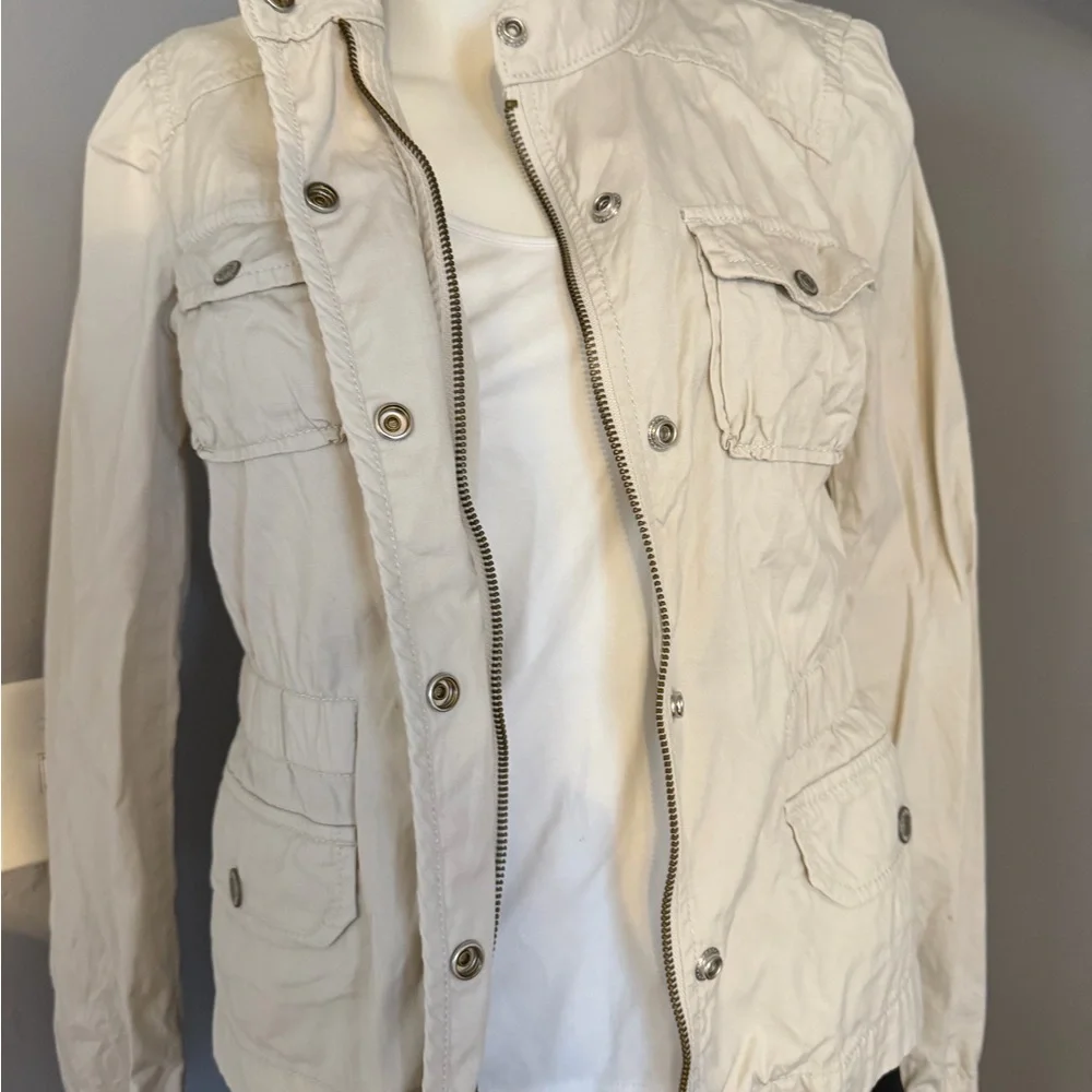 LOFT Cream Button-Front Utility Jacket - Picture 4 of 5